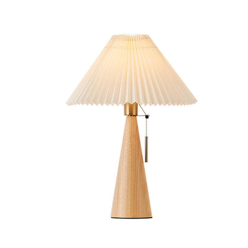 Lampa stołowa z plisowanym kloszem — drewniana podstawa, styl skandynawski | Norivo Norivo