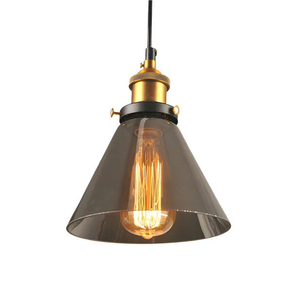 Industrialna lampa wisząca retro — klosz z dymionego szkła, złote wykończenie | Norivo Norivo