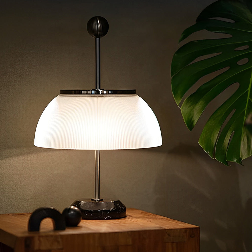 Lampa stołowa szklana żebrowana czarna podstawa