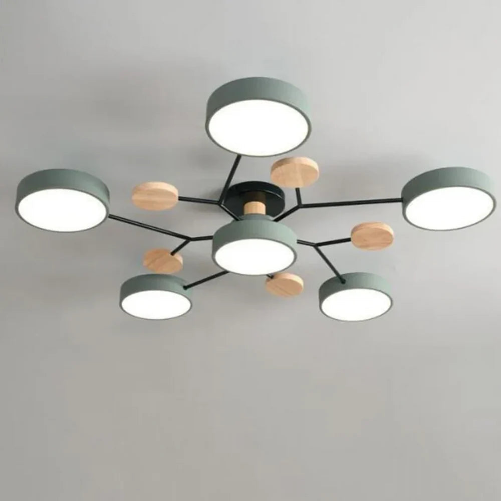 Lampa sufitowa LED wieloramienna z drewnianymi akcentami — 4 kolory | Norivo Norivo