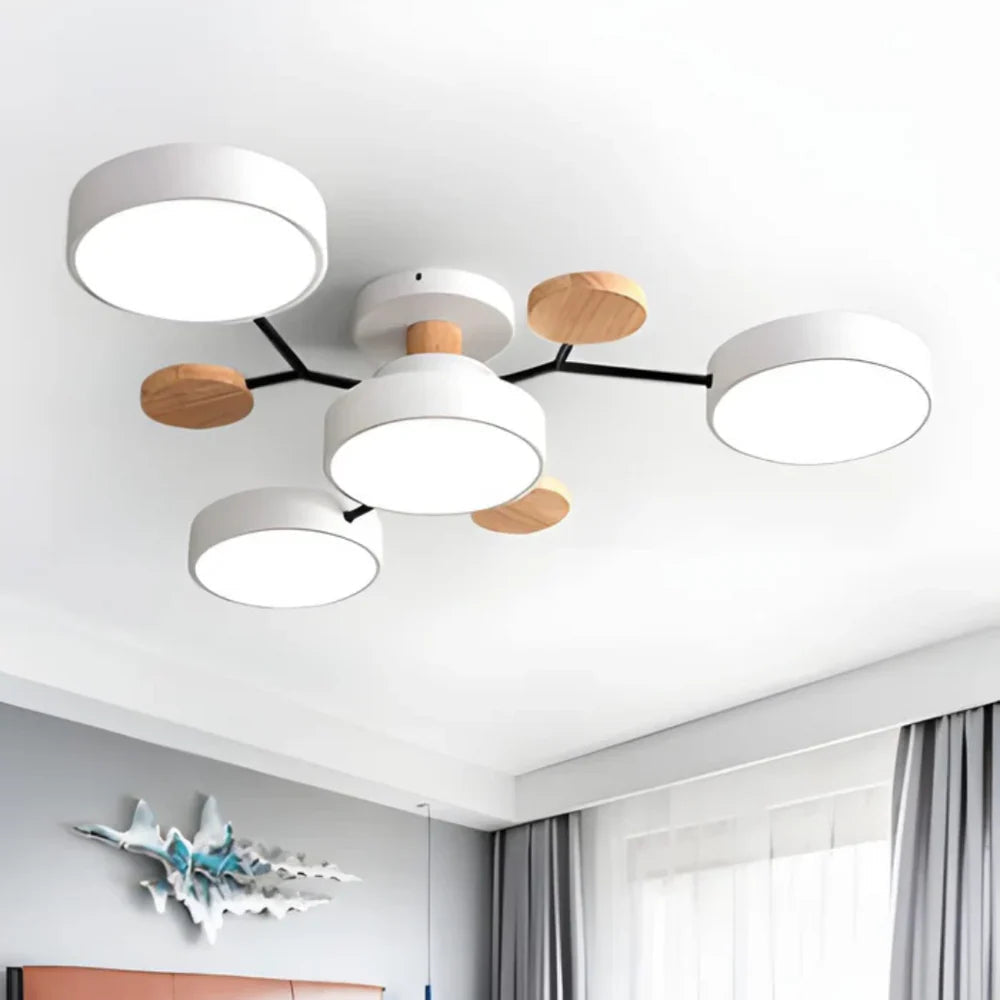 Lampa sufitowa LED wieloramienna z drewnianymi akcentami — 4 kolory | Norivo Norivo
