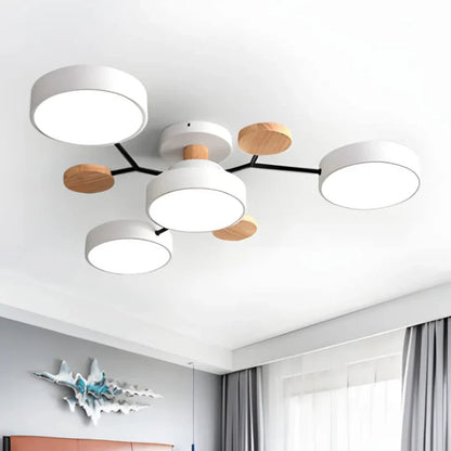 Lampa sufitowa LED wieloramienna z drewnianymi akcentami — 4 kolory | Norivo Norivo