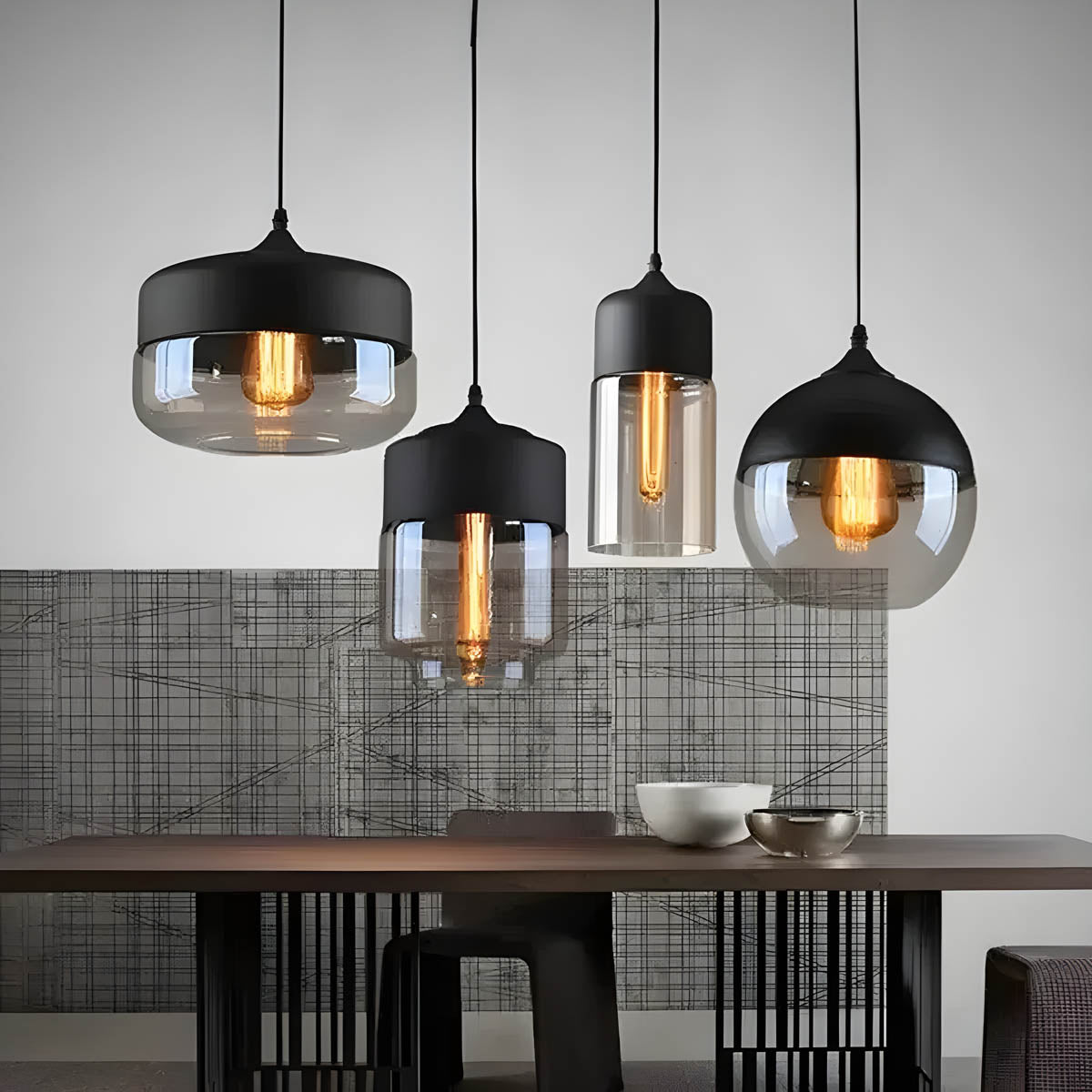 Lampa wisząca FUSIO — drewno i szkło bursztynowe, mix&match | Norivo Norivo