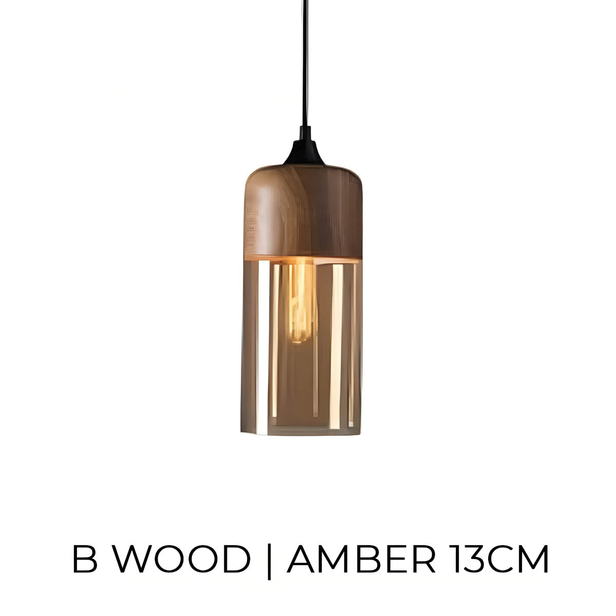Lampa wisząca FUSIO — drewno i szkło bursztynowe, mix&match | Norivo Norivo