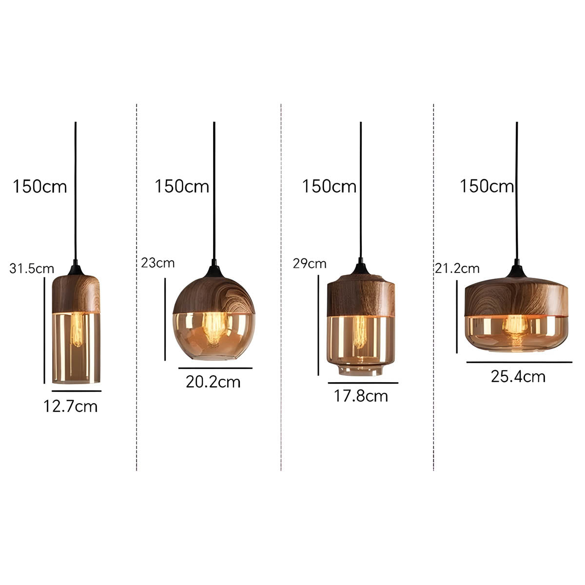 Lampa wisząca FUSIO — drewno i szkło bursztynowe, mix&match | Norivo Norivo