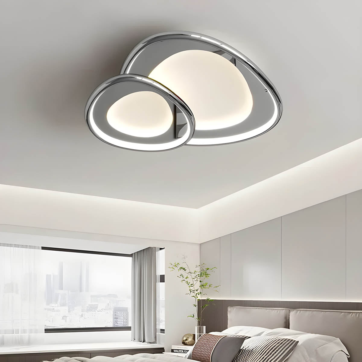 Lampa sufitowa RIPPLE — designerskie oświetlenie z efektem fal, chrom lub biały | Norivo Norivo
