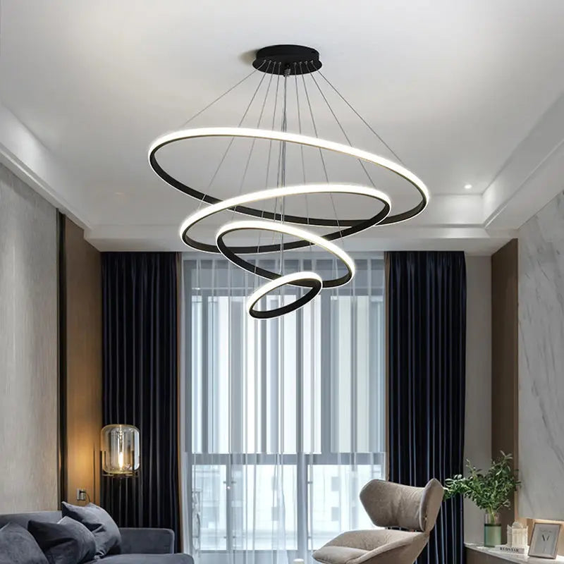 Designerska lampa wisząca LED — żyrandol z formą pierścieni 3D | Norivo Norivo