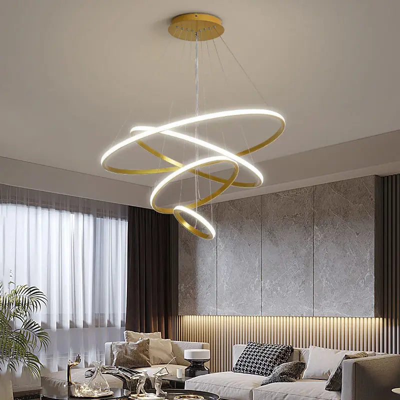 Designerska lampa wisząca LED — żyrandol z formą pierścieni 3D | Norivo Norivo