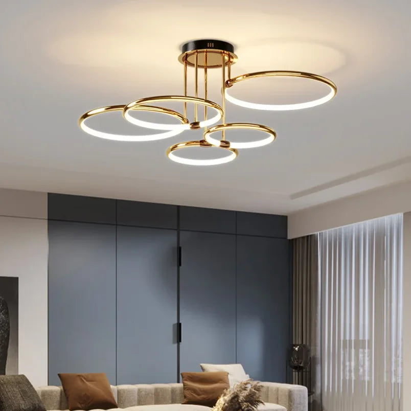 Żyrandol LED z pierścieniami — geometryczna lampa sufitowa | Norivo Norivo