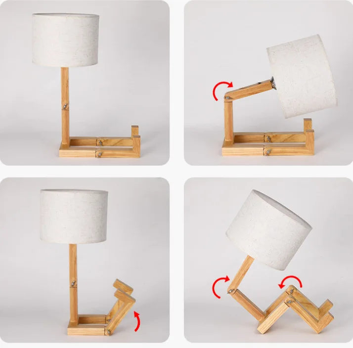 Designerska lampa stołowa drewniana — regulowana, forma "robot" | Norivo Norivo