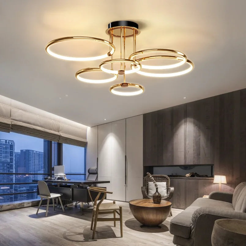 Żyrandol LED z pierścieniami — geometryczna lampa sufitowa | Norivo Norivo