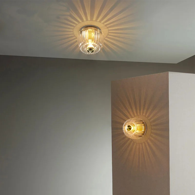 Elegancka lampa sufitowa szklana z kryształowym designem — plafon LED, srebrny lub złoty | Norivo Norivo