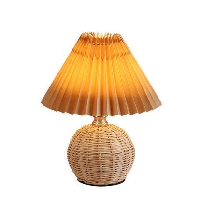 Lampka stołowa z plecioną podstawą — boho, plisowany abażur, 7 kolorów | Norivo Norivo