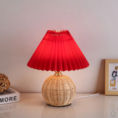 Lampka stołowa z plecioną podstawą — boho, plisowany abażur, 7 kolorów | Norivo Norivo