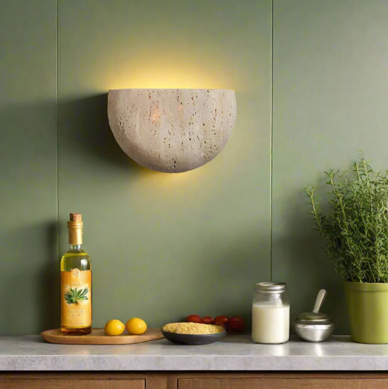 Kinkiet ścienny z kamienia naturalnego — półokrągła lampa LED | Norivo Norivo