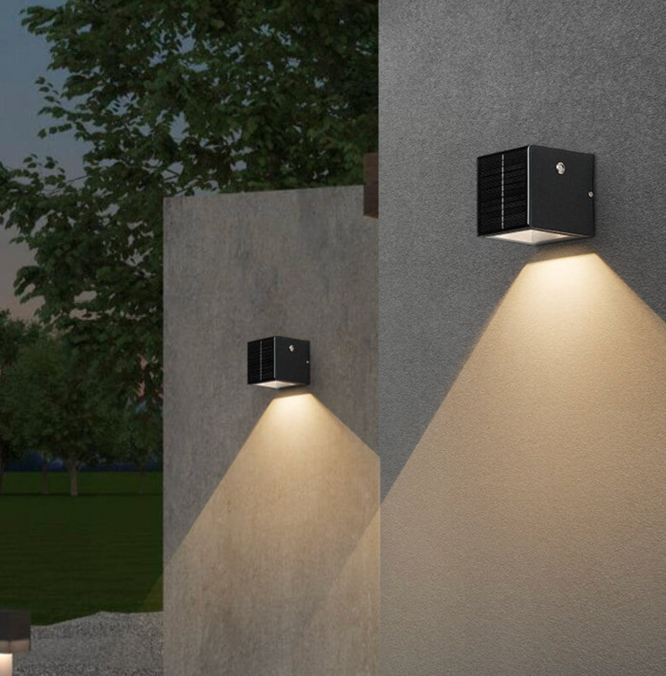 Solarna lampa ścienna LED góra-dół — kinkiet elewacyjny zewnętrzny, 2 rozmiary | Norivo Norivo