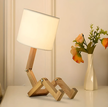 Designerska lampa stołowa drewniana — regulowana, forma "robot" | Norivo Norivo