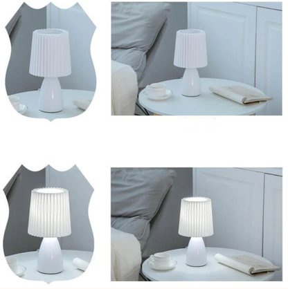 Klasyczna lampa stołowa z plisowanym abażurem — szkło i tkanina, 2 kolory | Norivo Norivo