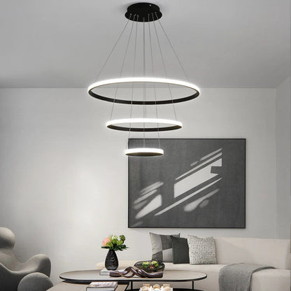 Designerska lampa wisząca LED — żyrandol z formą pierścieni 3D | Norivo Norivo