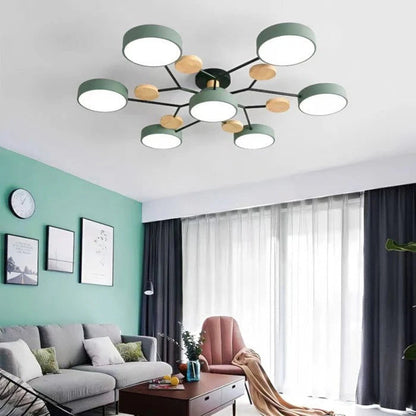 Lampa sufitowa LED wieloramienna z drewnianymi akcentami — 4 kolory | Norivo Norivo