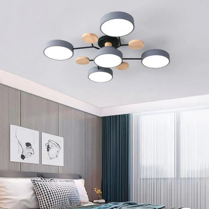 Lampa sufitowa LED wieloramienna z drewnianymi akcentami — 4 kolory | Norivo Norivo