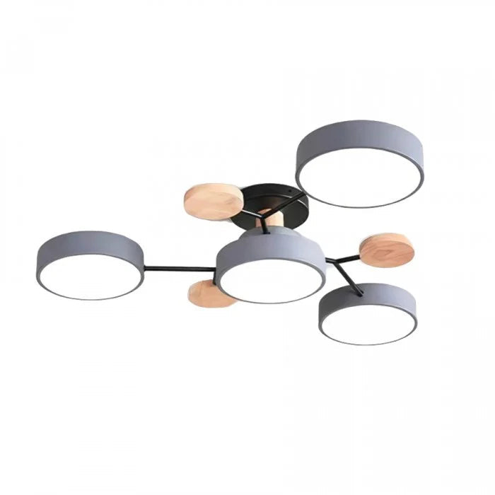 Lampa sufitowa LED wieloramienna z drewnianymi akcentami — 4 kolory | Norivo Norivo