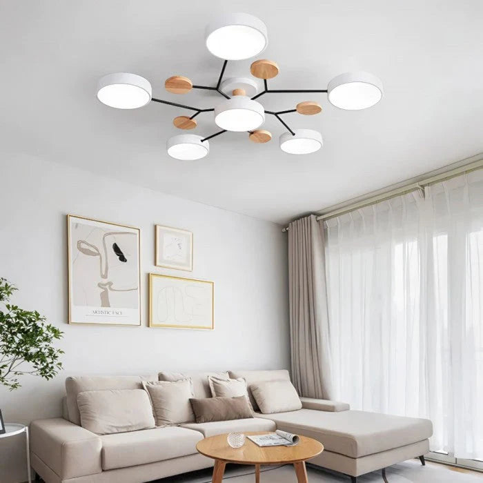 Lampa sufitowa LED wieloramienna z drewnianymi akcentami — 4 kolory | Norivo Norivo
