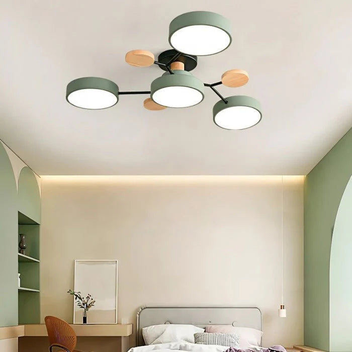 Lampa sufitowa LED wieloramienna z drewnianymi akcentami — 4 kolory | Norivo Norivo