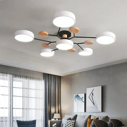 Lampa sufitowa LED wieloramienna z drewnianymi akcentami — 4 kolory | Norivo Norivo
