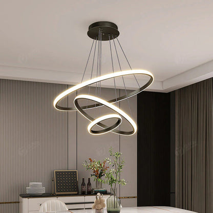 Designerska lampa wisząca LED — żyrandol z formą pierścieni 3D | Norivo Norivo