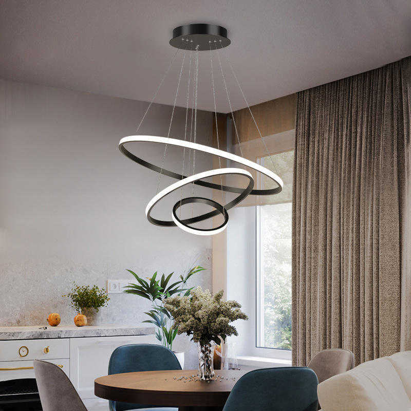 Designerska lampa wisząca LED — żyrandol z formą pierścieni 3D | Norivo Norivo
