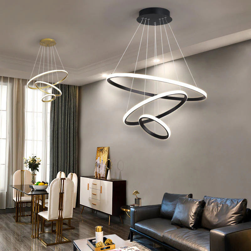 Designerska lampa wisząca LED — żyrandol z formą pierścieni 3D | Norivo Norivo