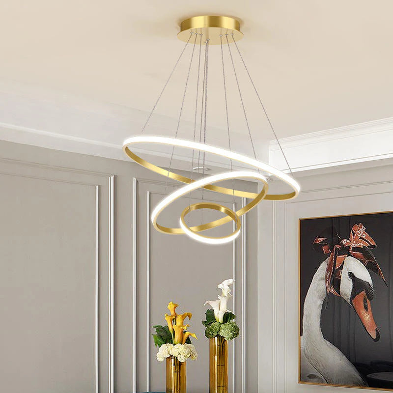 Designerska lampa wisząca LED — żyrandol z formą pierścieni 3D | Norivo Norivo