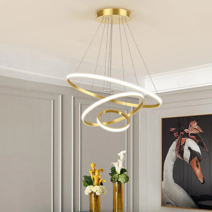Designerska lampa wisząca LED — żyrandol z formą pierścieni 3D | Norivo Norivo