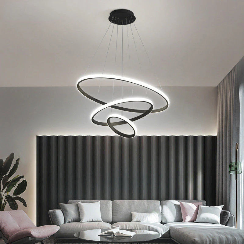 Designerska lampa wisząca LED — żyrandol z formą pierścieni 3D | Norivo Norivo