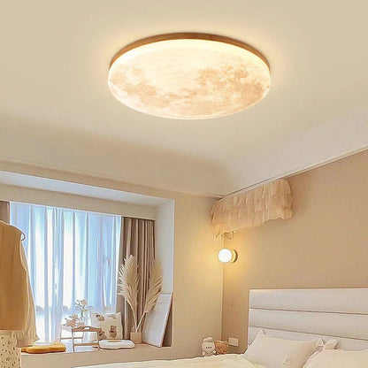 Lampa sufitowa księżyc LED — drewno i akryl, z pilotem | Norivo Norivo