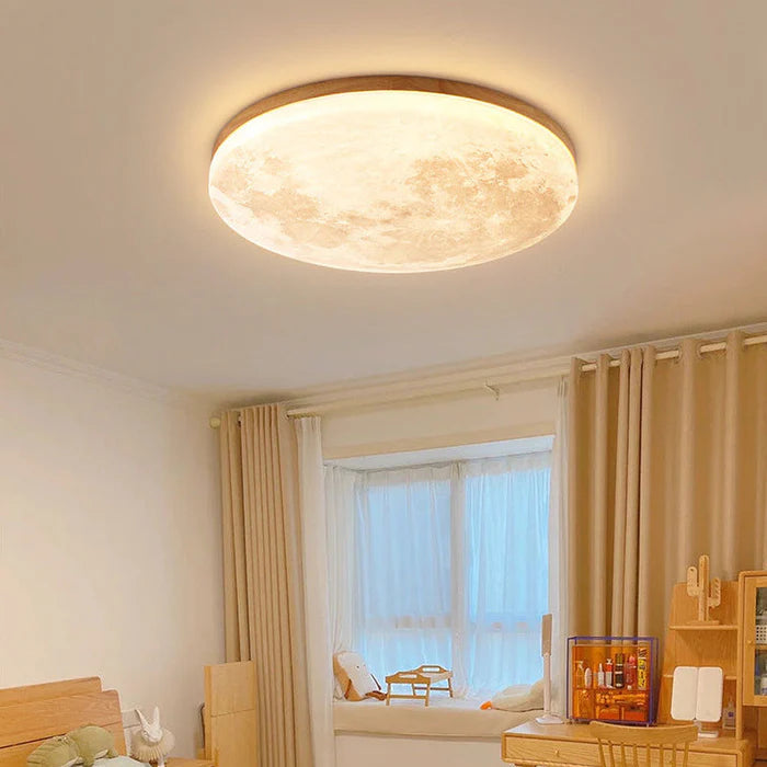 Lampa sufitowa księżyc LED — drewno i akryl, z pilotem | Norivo Norivo
