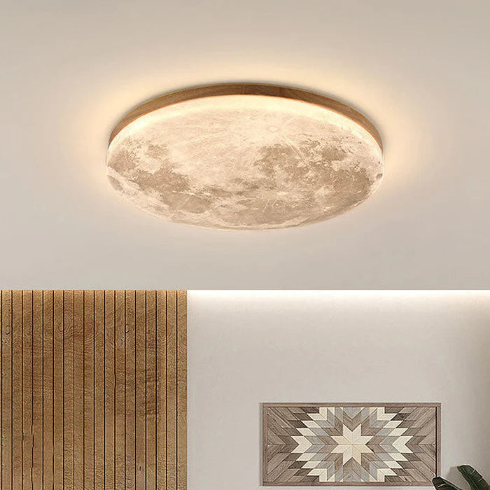 Lampa sufitowa księżyc LED — drewno i akryl, z pilotem | Norivo Norivo