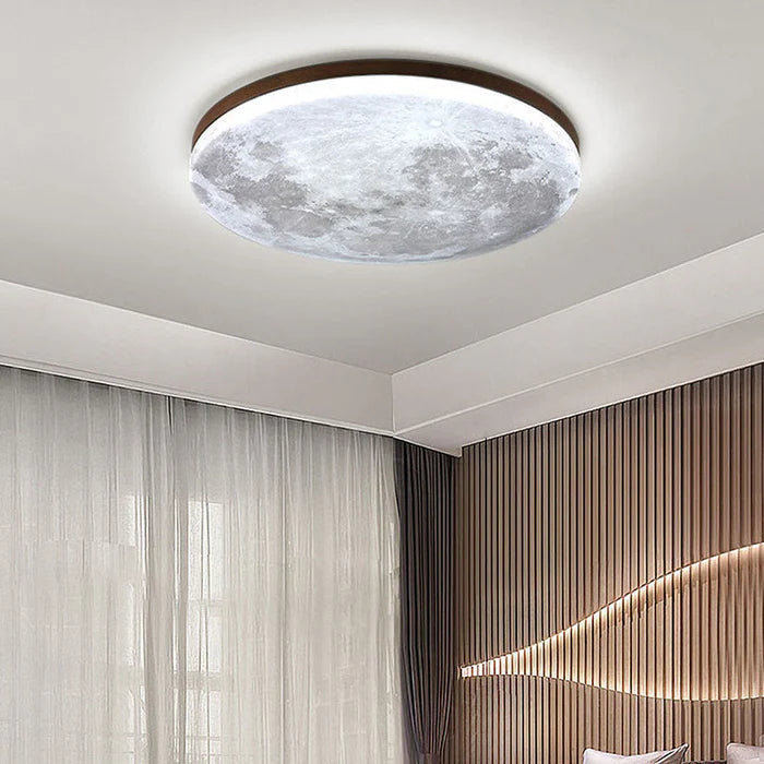 Lampa sufitowa księżyc LED — drewno i akryl, z pilotem | Norivo Norivo