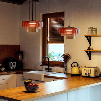Szklana lampa wisząca z warstwowym kloszem — styl retro | Norivo Norivo