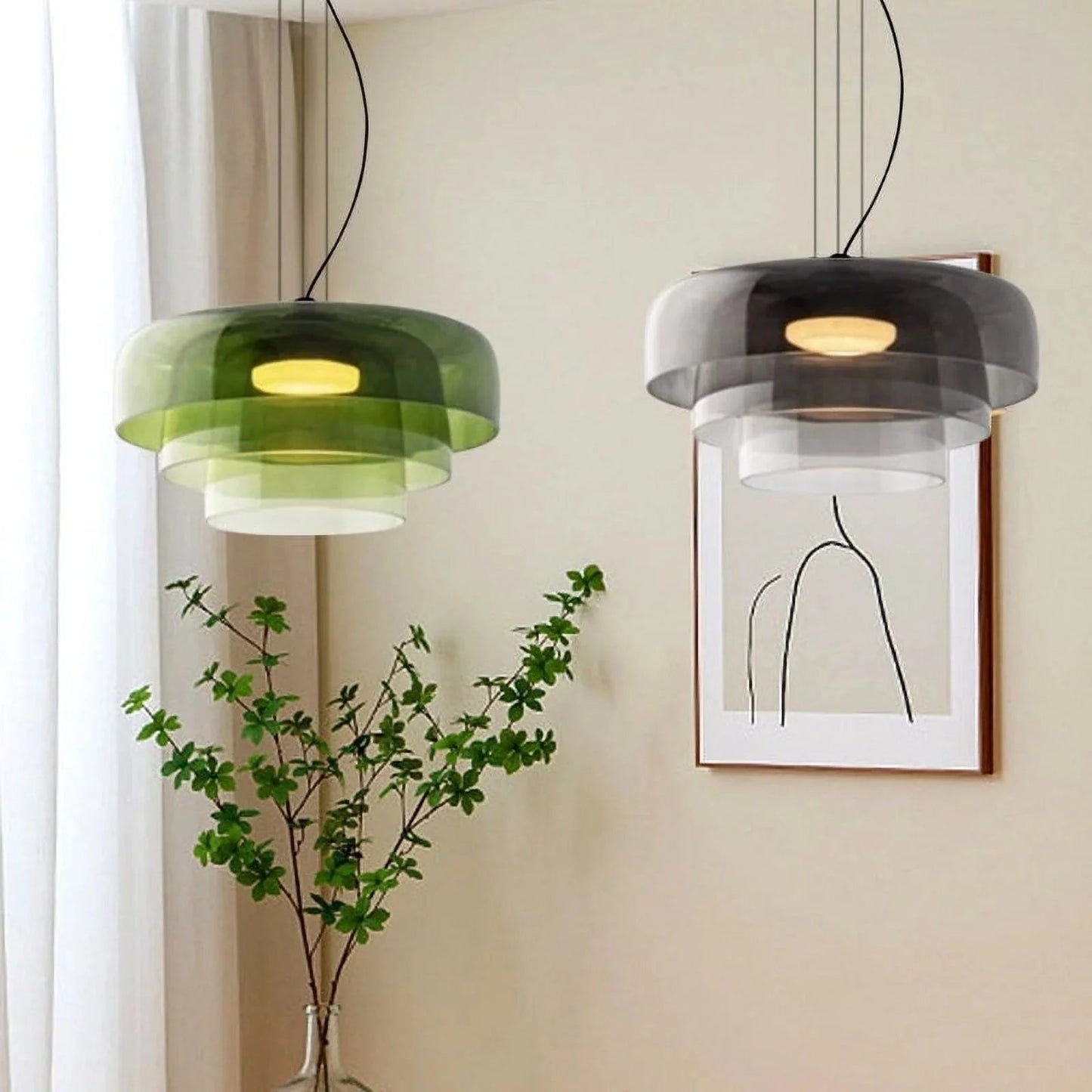 Szklana lampa wisząca z warstwowym kloszem — styl retro | Norivo Norivo