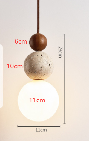 Lampa wisząca z kulistymi detalami — trawertyn i drewno | Norivo Norivo