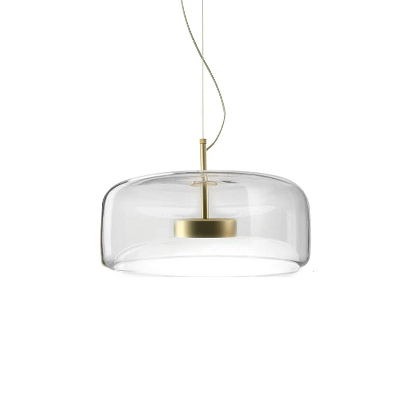 Szklana lampa wisząca LED — minimalistyczny klosz, złote wykończenie | Norivo Norivo