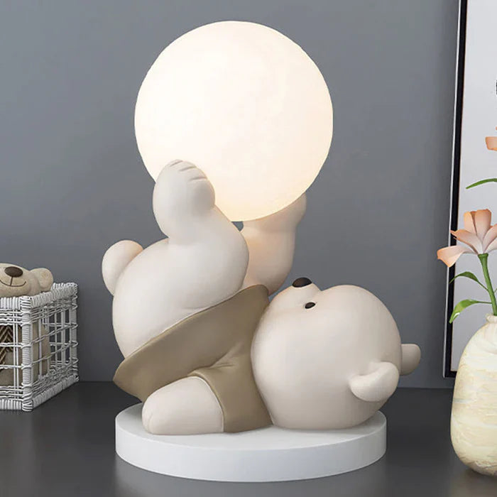 Dekoracyjna lampka nocna LED — miś z kulą świetlną, do pokoju dziecięcego | Norivo Norivo