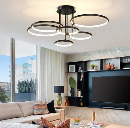 Żyrandol LED z pierścieniami — geometryczna lampa sufitowa | Norivo Norivo